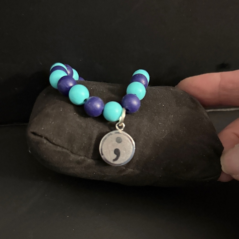 Turquoise and Blue Beaded Bracelet with Semicolon Charm